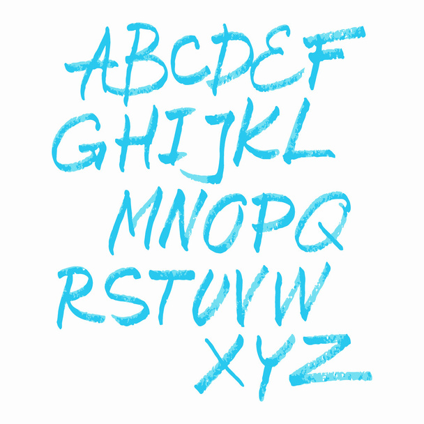 Векторный ручной алфавит выделен синим на белой иллюстрации
.  - Вектор,изображение