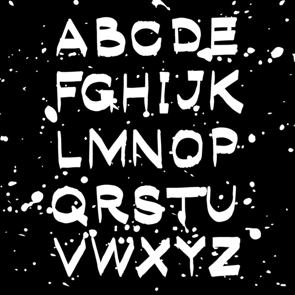 Vector hand drawn alphabet isolated white on black illustration  - Vettoriali, immagini