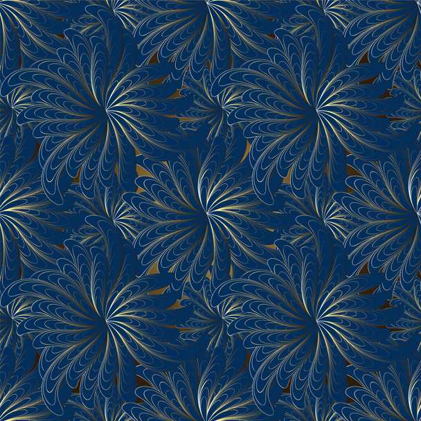 Gold abstract flowers on a blue background. - Vecteur, image