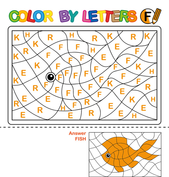 Cor por letra. Puzzle para crianças. Peixe
 - Foto, Imagem