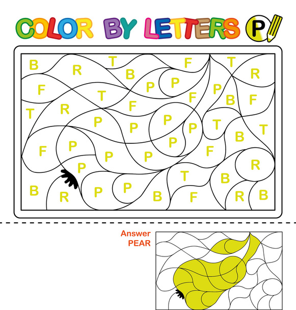 Color by letter.  Puzzle for children. Pear - Photo, Image