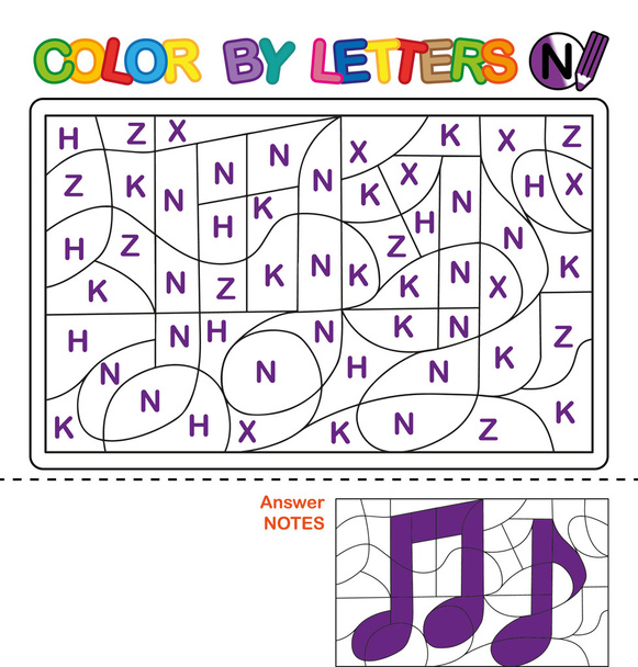 Color by letter.  Puzzle for children. Notes - Photo, Image