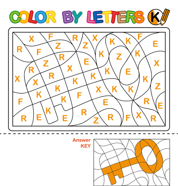 Color by letter.  Puzzle for children. Key - Photo, Image