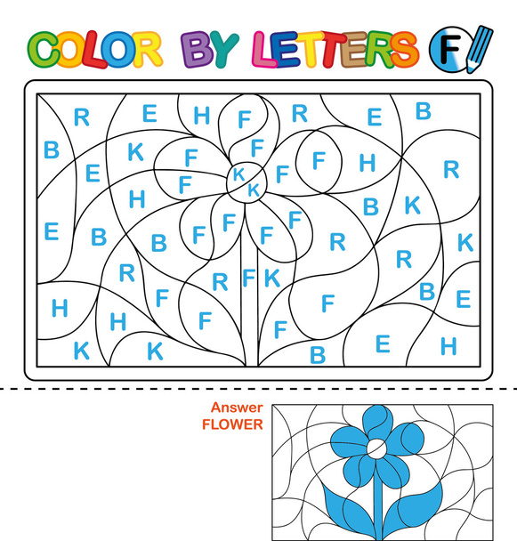 Color by letter.  Puzzle for children. Flower - Photo, Image