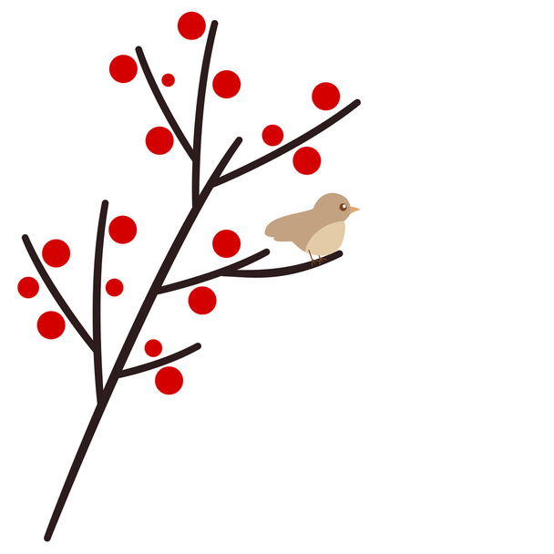 cute little bird on branch vector illustration - Vetor, Imagem
