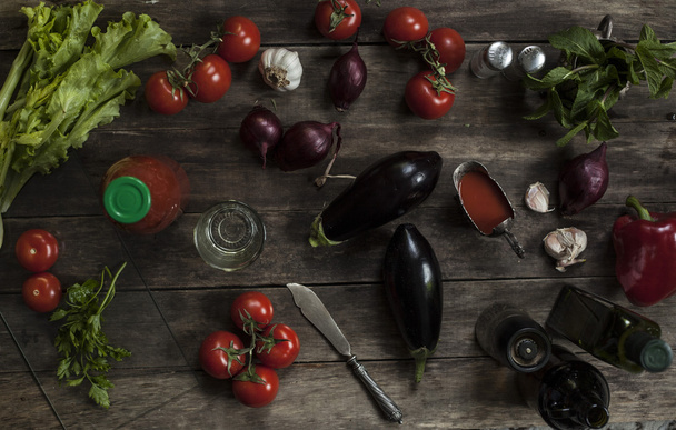 fresh vegetables on a wooden table. view from above - Photo, Image