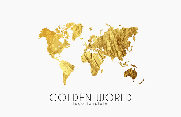 arany világtérkép. világ logo tervezés. kreatív világ logó - Vektor, kép