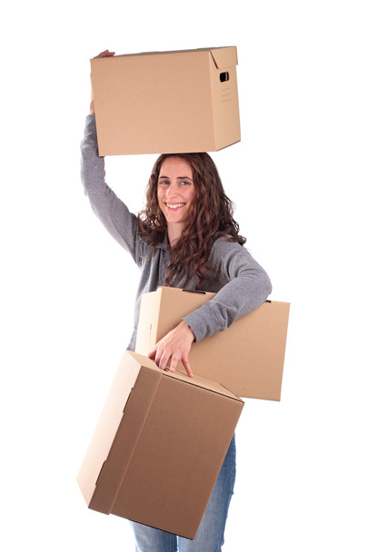 Woman with cardboard - Foto, Imagem