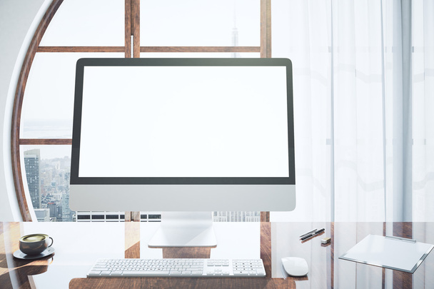 Designer desktop with computer - Фото, изображение