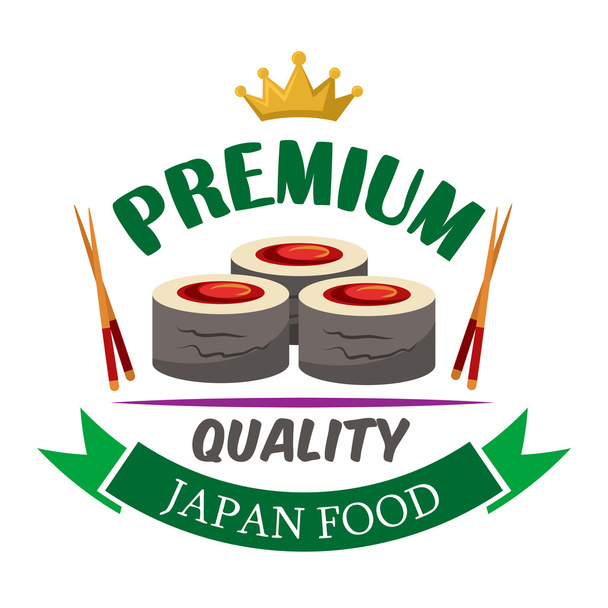 Premium quality sushi rolls with tuna badge design - Vetor, Imagem
