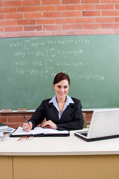 Female school teacher in classroom - Фото, изображение