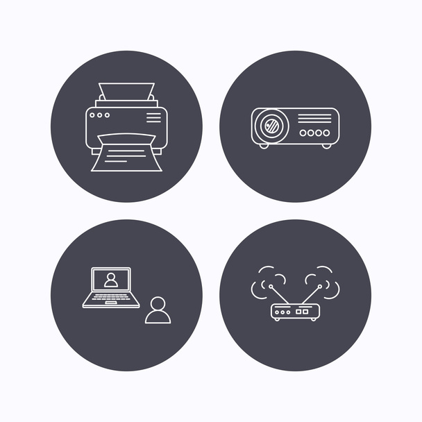 Projector, printer and wi-fi router icons. - Вектор,изображение