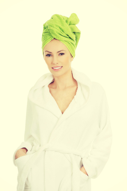Spa woman in bathrobe and turban. - Fotografie, Obrázek