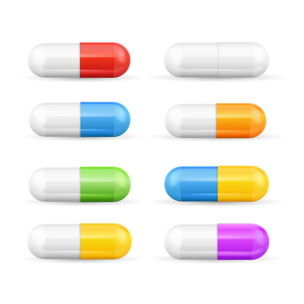 Different Colours Pills Capsules Set. Vector - Vecteur, image