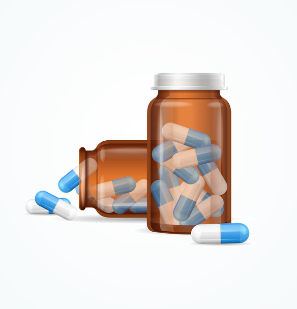 Pills Capsules in Medical Glass Bottle. Vector - Wektor, obraz