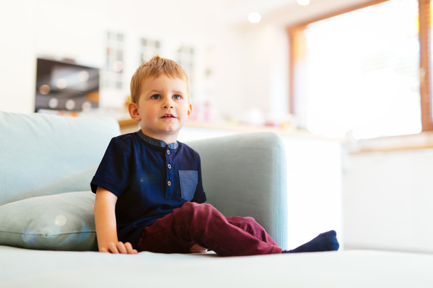 Happy boy sitting on sofa - Foto, immagini