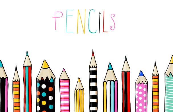 Készlet-ból tíz színes ceruza vázlat fehér alapon móka színes ceruza style.line. Vissza az iskolába. Ceruza háttér. sablon, színes könyv, üdvözlés, iskola, Egyetem, színű, üres,  , - Fotó, kép