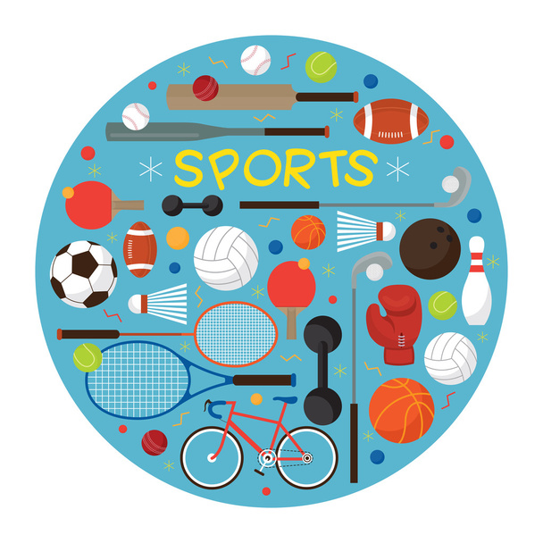 Equipamento esportivo, Etiqueta de ícones planos
 - Vetor, Imagem