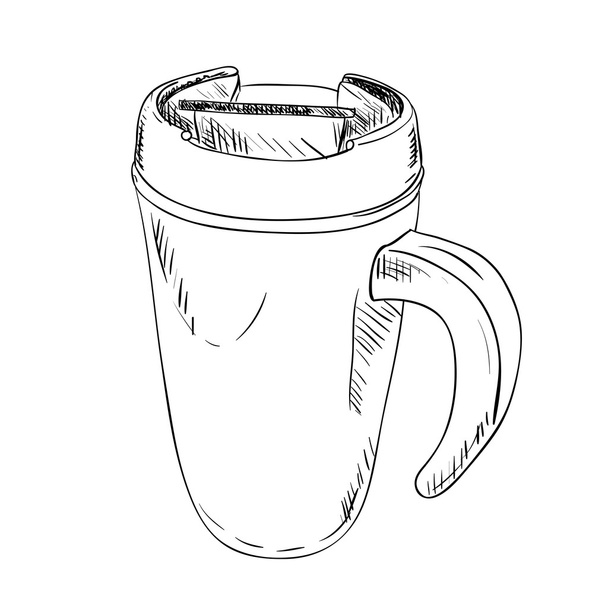 Sketch of thermo cup with handle - Vektor, kép