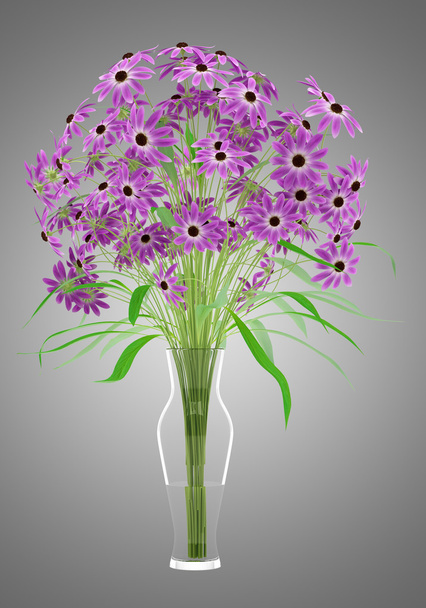 purple flowers in glass vase isolated on gray background. 3d ill - Φωτογραφία, εικόνα
