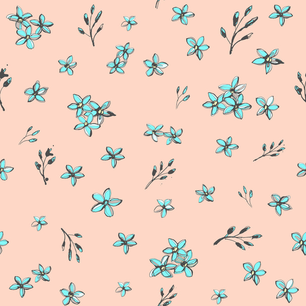 Forget-me-not blue flowers bouquets seamless hand drawn pattern - Vektor, kép