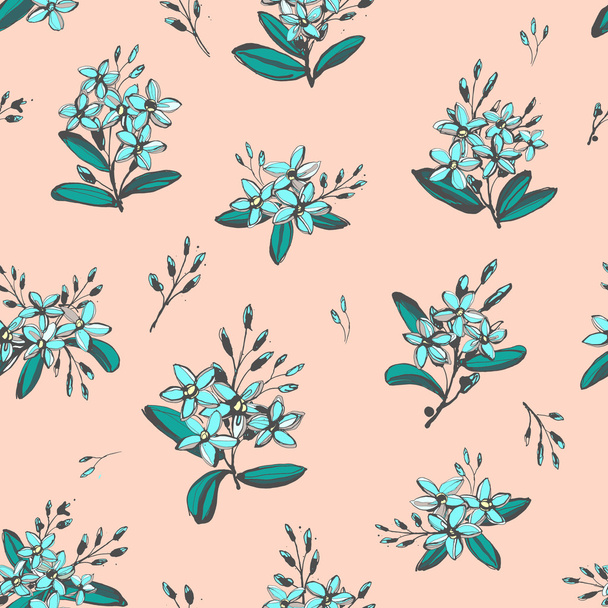 Forget-me-not blue flowers bouquets seamless hand drawn pattern - Vector, imagen