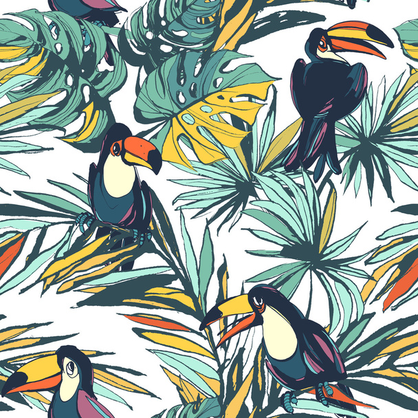 Tropical floral summer seamless pattern with palm beach leaves a - Vektor, obrázek