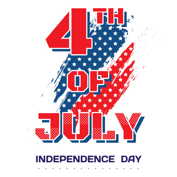 4th of July. Big bright inscription July 4th on a white background with brush strokes and elements of stars. Independence Day, July 4th holiday greetings, card, banner, flyer. Vector illustration - Wektor, obraz