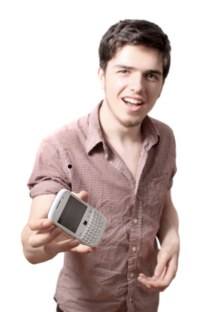 Jeune homme tenant un téléphone portable
 - Photo, image