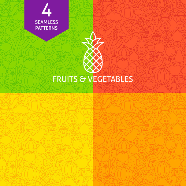 Thin Line Fruit Vegetable Pattern Set - Vector, Image