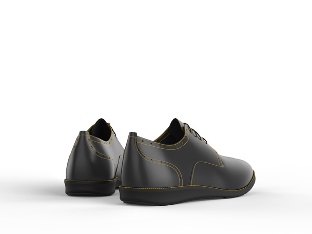 Para oxford czarne buty z żółtymi szwami - widok z tyłu - Zdjęcie, obraz