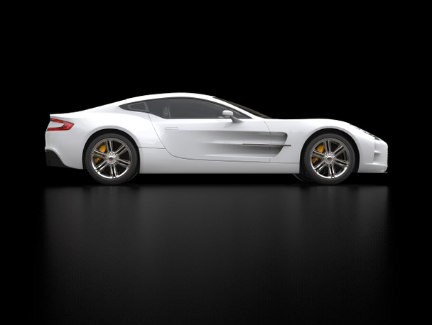Blanco coche deportivo - plano de vista lateral - reflexión del suelo
 - Foto, imagen