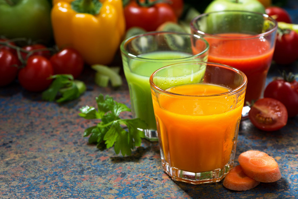 assortment of fresh vegetable juices, closeup - Photo, Image