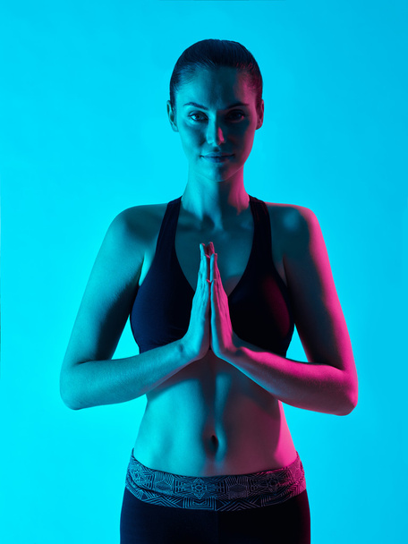 woman yoga zen portrait namaste salte - 写真・画像