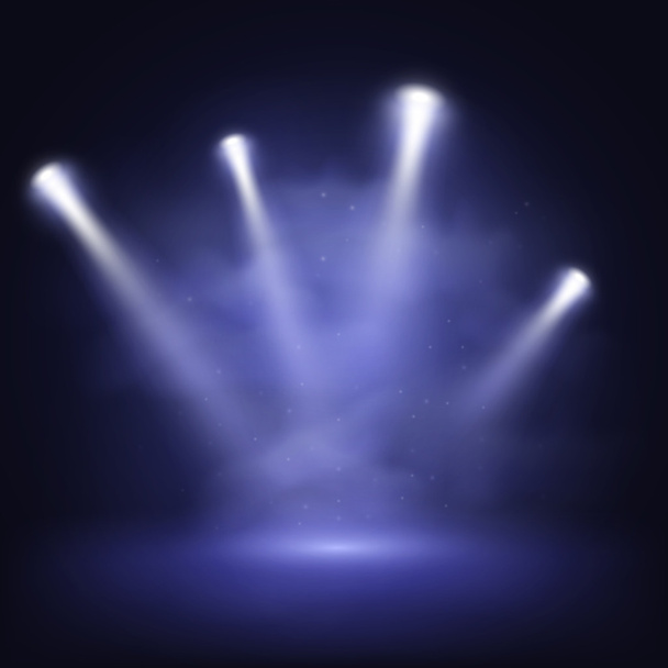 Illuminated stage with scenic lights and smoke, vector background - Vektor, kép