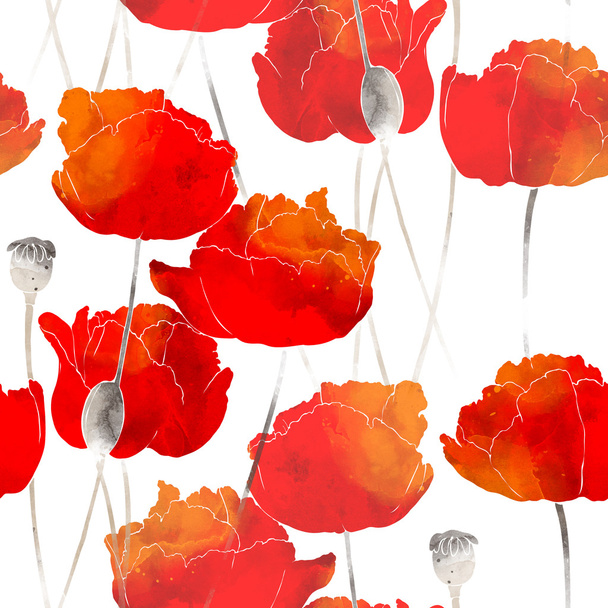 afdrukken Bright Poppies-naadloze patroon - Foto, afbeelding
