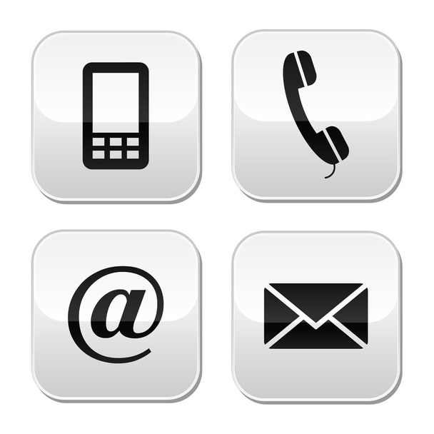Набор кнопок контактов - электронная почта, конверт, телефон, мобильные иконки
 - Вектор,изображение