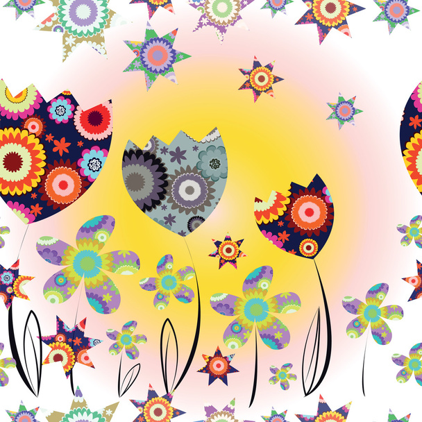 Безшовна текстура з декоративними барвистими квітами
 - Вектор, зображення
