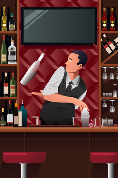 Barman v akci - Vektor, obrázek