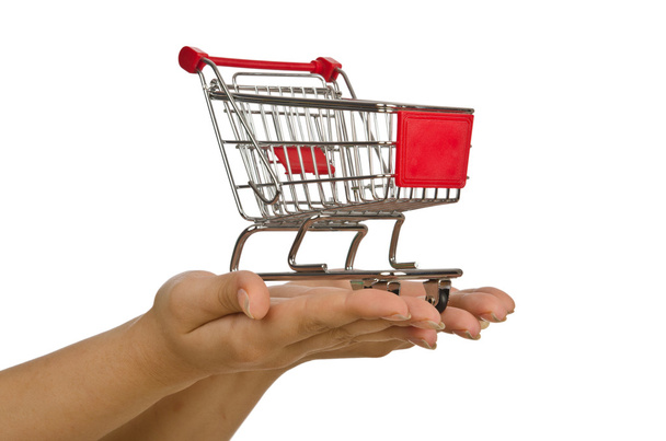 Shopping trolley on white - Photo, Image
