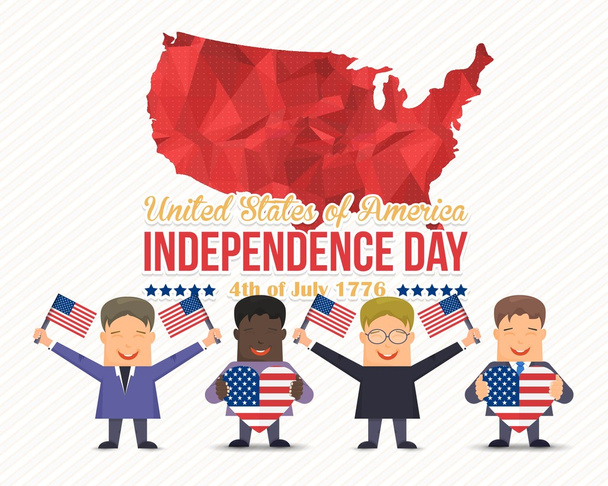 United States of America Flags Hold Kids and Independence Day Announcement Celebration Message Poster, Flyer, Card, Background - Vector, Image