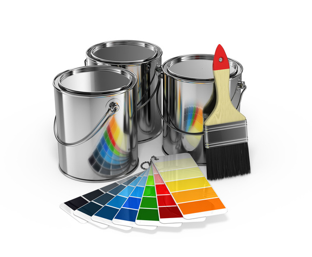 Paint cans with brush and Pantone color guide - Photo, Image