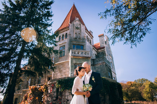  Recém-casados perto do velho castelo
 - Foto, Imagem