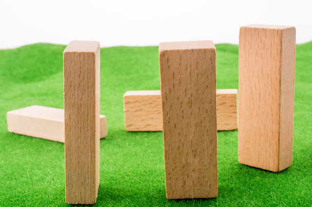 Dominos de madera sobre hierba verde - Foto, Imagen