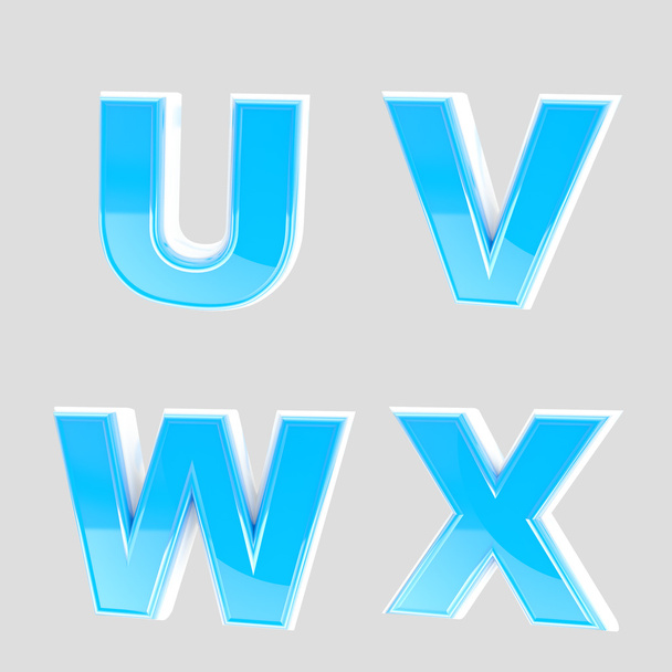 Abc ensemble de quatre lettres en plastique brillant bleu
 - Photo, image