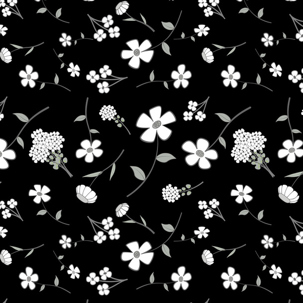 Black and White Floral Seamless - Vektör, Görsel