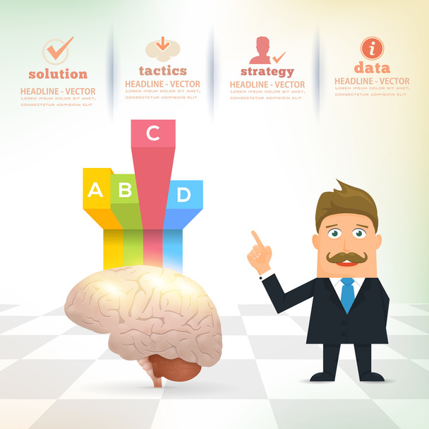 フラットベクトル人間の脳の概念ビジネスマンプレゼンテーションインフォグラフィック統計要素のデザイン - ベクター画像