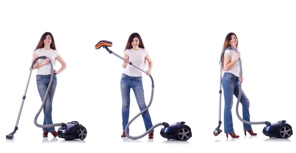 Collage of woman cleaning with vacuum cleaner - Photo, Image