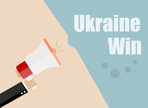 ukraine win. Flat design vector business illustration concept Digital marketing business man holding megaphone for website and promotion banners. - Vecteur, image