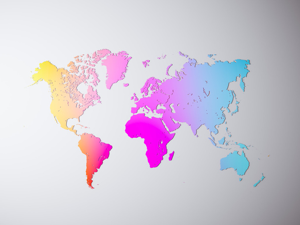 Blank Multicolor Texture Political World Map. Representación 3D. Fondo de pared de hormigón vacío. Materiales de hilera de alta textura. Mockup listo para información de negocios. Horizontal
. - Foto, Imagen